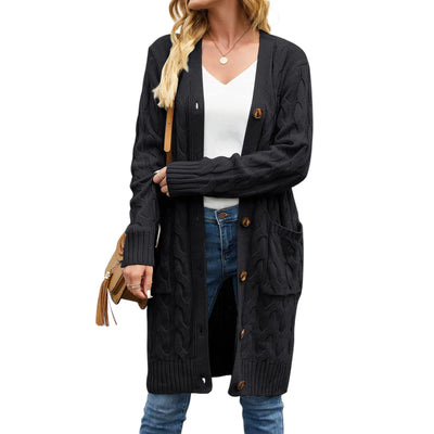 Female Cardigan Solid Color Long Sleeve Sweater