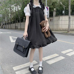 Women Kawaii Ruffles Preppy dress