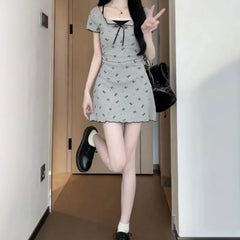 Sweet Kawaii Bow Print Lace Dress