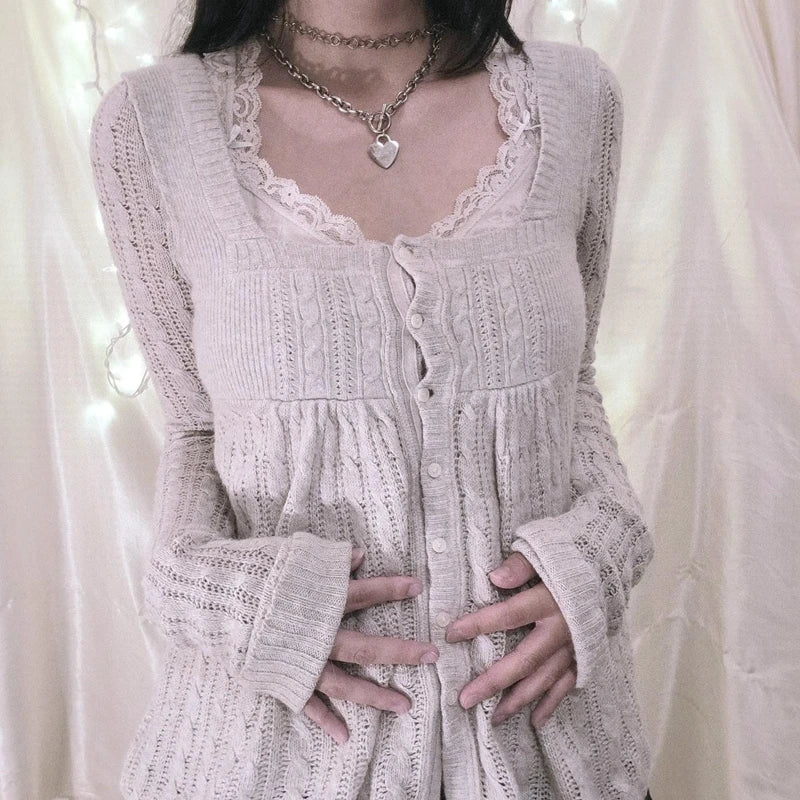 Fairycore Grunge Knit Cardigan Long Sleeve Single Breasted Knitwear