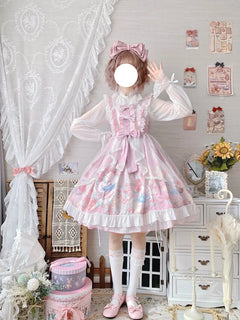 Lolita Style Square Collar Cartoon Printing Dress