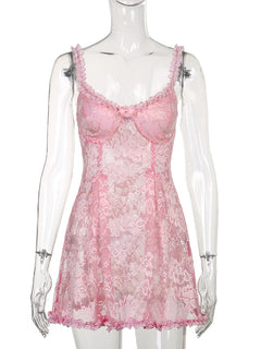Pink Transparent Sleeveless Lolita Mini Dresses