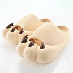 Woman paws rubber slippers