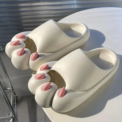 Woman paws rubber slippers