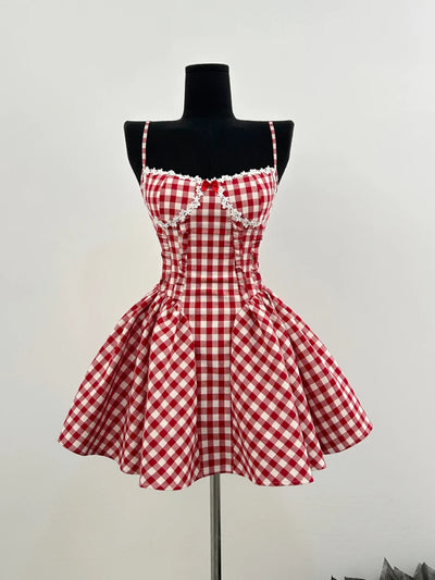 French Party Mini Plaid Dress