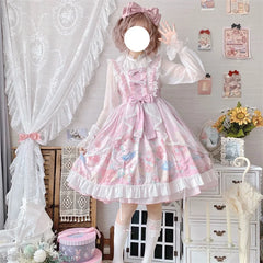 Lolita Style Square Collar Cartoon Printing Dress