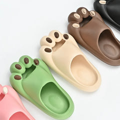 Woman paws rubber slippers