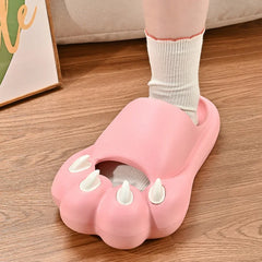 Woman paws rubber slippers