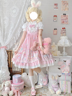 Sweet Lolita Style Square Collar Cat Printing Designe Dress