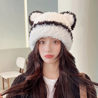 Fluffy Woolen Funny Bear Ear Protection Cap