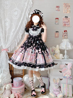 Sweet Lolita Style Square Collar Cat Printing Designe Dress