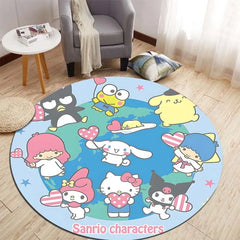 Sanrio All Character Cartoon HD Printed Round Carpet