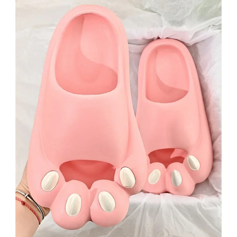 Woman paws rubber slippers