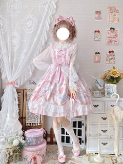 Lolita Style Square Collar Cartoon Printing Dress