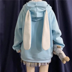Kawaii Rabbit Ear Sweater Long Sleeve Loose Casual Embroidered Zipper Hoodie