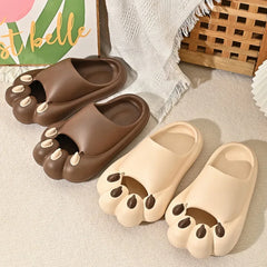 Woman paws rubber slippers