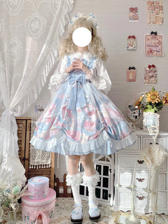 Lolita Style Square Collar Cartoon Printing Dress