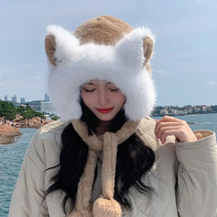Plush Cap Cute Bomber Hat for Women