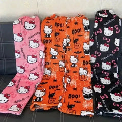 Kawaii Hello Kitty Kuromi Flannel Pajamas
