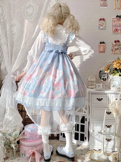 Lolita Style Square Collar Cartoon Printing Dress