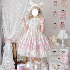 Sweet Lolita Style Square Collar Cat Printing Designe Dress