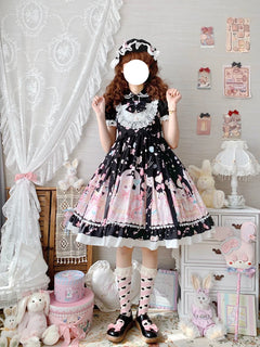 Sweet Lolita Style Square Collar Cat Printing Designe Dress