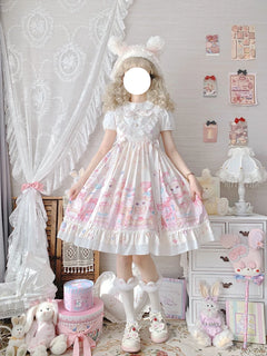 Sweet Lolita Style Square Collar Cat Printing Designe Dress
