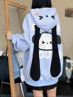 Kawaii Rabbit Ear Sweater Long Sleeve Loose Casual Embroidered Zipper Hoodie