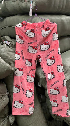 Kawaii Hello Kitty Kuromi Flannel Pajamas