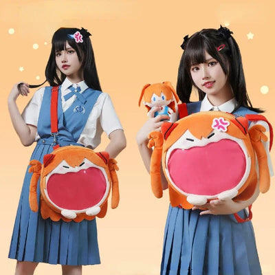 Anime Girl Asuka Kawaii Angry Face Plush Stuffed Backpack
