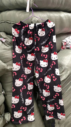 Kawaii Hello Kitty Kuromi Flannel Pajamas