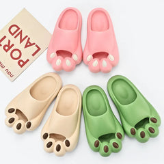 Woman paws rubber slippers