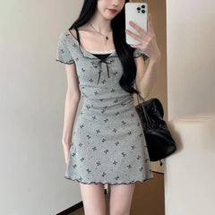 Sweet Kawaii Bow Print Lace Dress