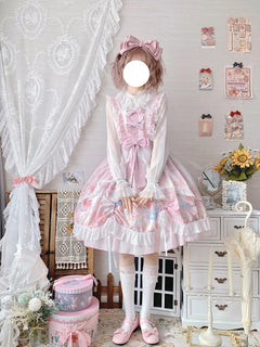 Lolita Style Square Collar Cartoon Printing Dress