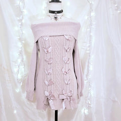 Vintage Knitted Off Shoulder Pullovers Mini Dress