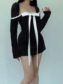 Vintage Women Long Sleeve Crop Top Dresses