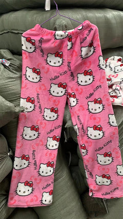 Kawaii Hello Kitty Kuromi Flannel Pajamas