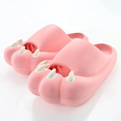 Woman paws rubber slippers