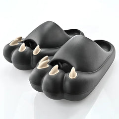 Woman paws rubber slippers