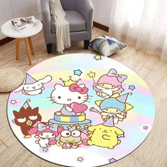 Sanrio All Character Cartoon HD Printed Round Carpet