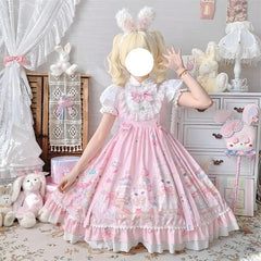 Sweet Lolita Style Square Collar Cat Printing Designe Dress