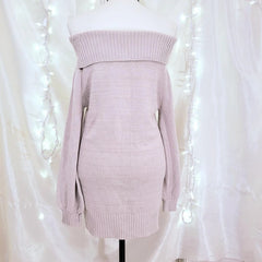 Vintage Knitted Off Shoulder Pullovers Mini Dress